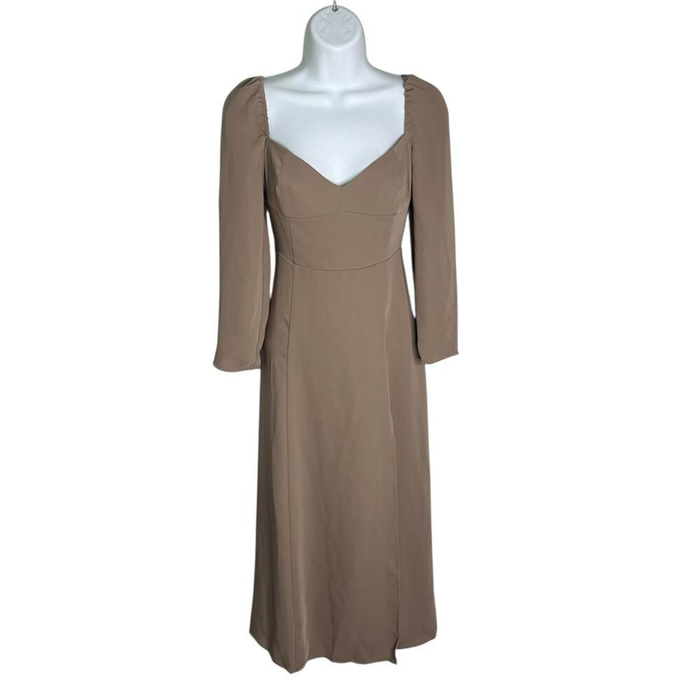 Wilfred Aritzia Tulum Midi Dress Women's Size 2 High Slit Sweetheart Neck Taupe - Picture 2 of 8
